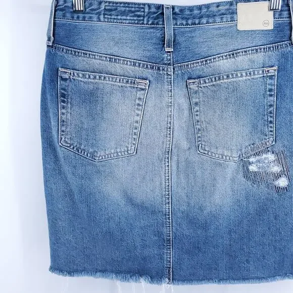 AG The Erin Y2K Boho Distressed Mini Pencil Skirt Raw Hemline Side Slit 28 - Picture 2 of 11